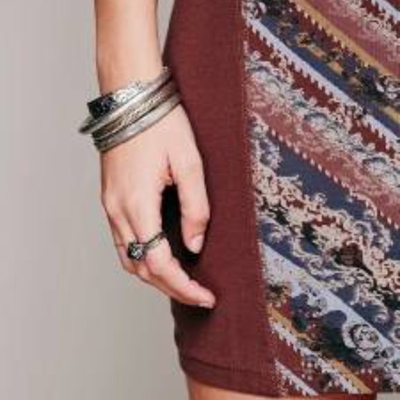 FREE PEOPLE MS SIZE LARGE BROWN TAPESTRY PRINT MESH SIDE CUTOUT FASHION DRESS - Picture 4 of 4